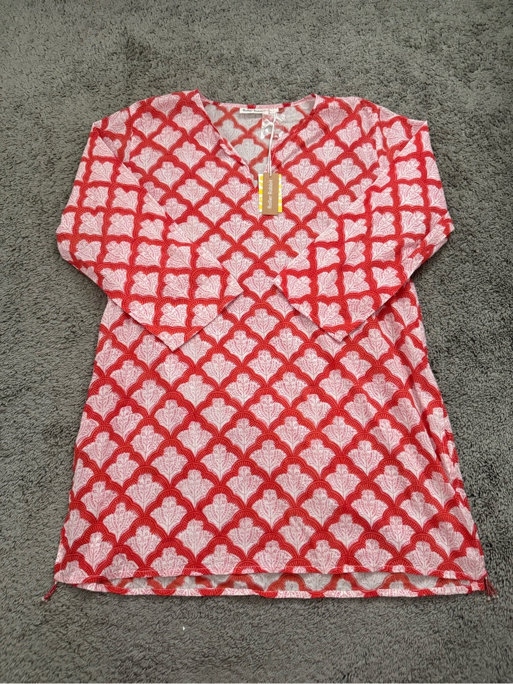 Roller Rabbit Pink and Red Patterned V-Neck Top